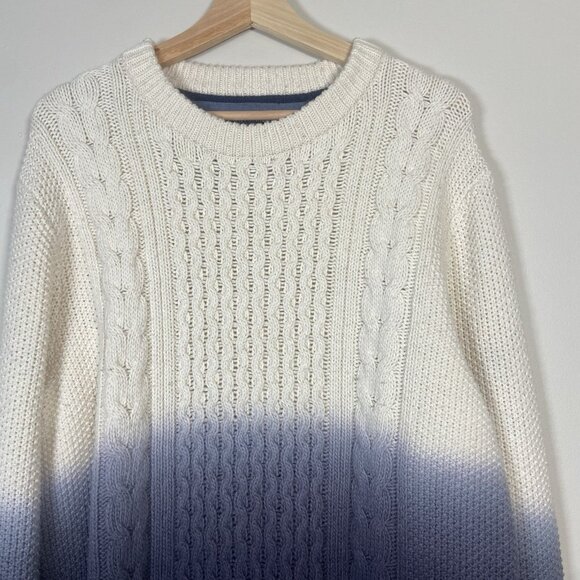 Tommy Hilfiger Men's L Dip-Dyed Fisherman Cable Knit Sweater Blue Ivory Preppy - Picture 2 of 9